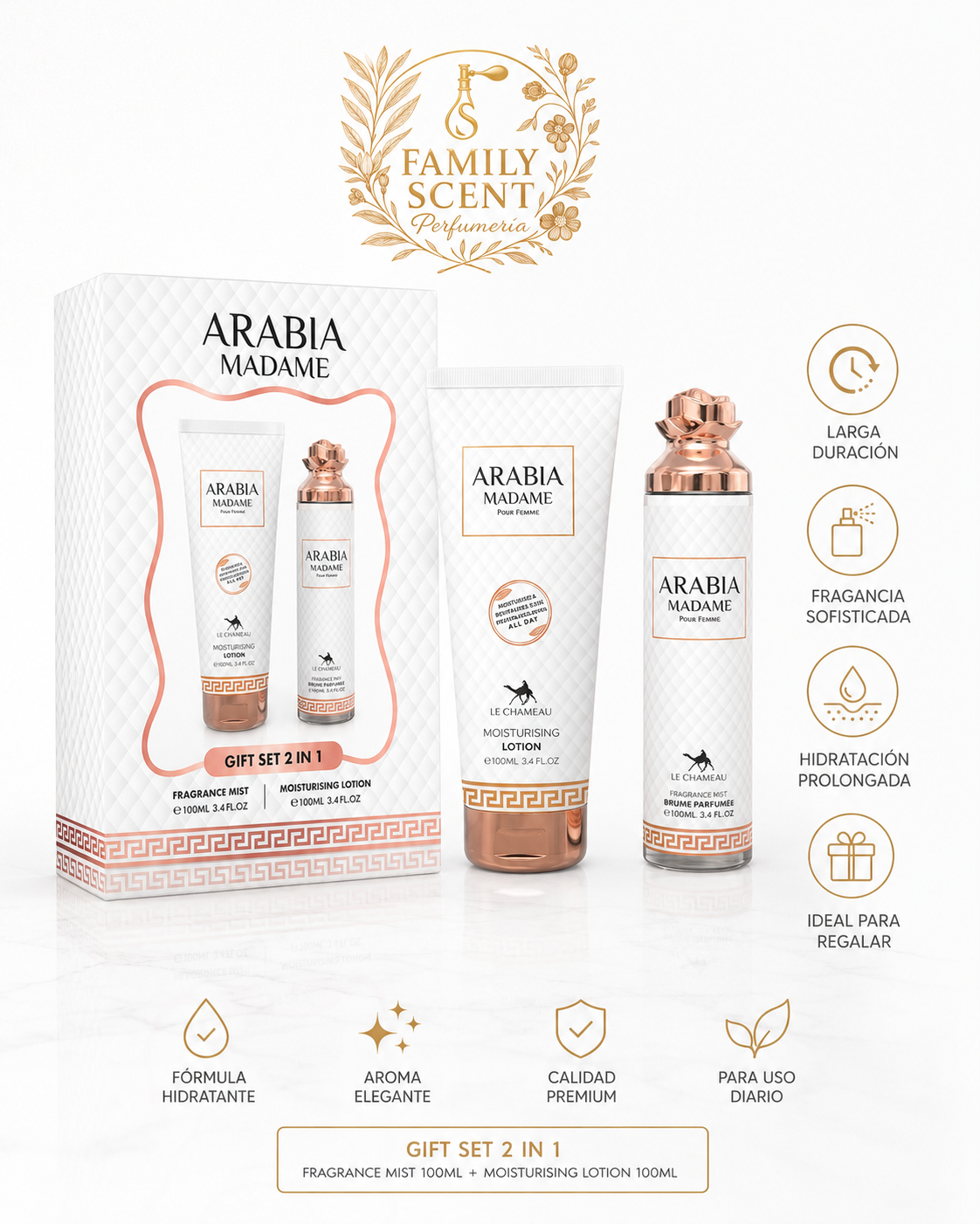 ESTUCHE DE REGALO DE FRAGANCIA Y LOCIÓN ARABIA MADAME 2 EN 1 - 250 ML (8,4 oz) DE LE CHAMEAU