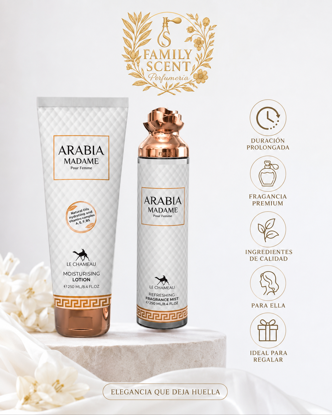 ESTUCHE DE REGALO DE FRAGANCIA Y LOCIÓN ARABIA MADAME 2 EN 1 - 250 ML (8,4 oz) DE LE CHAMEAU