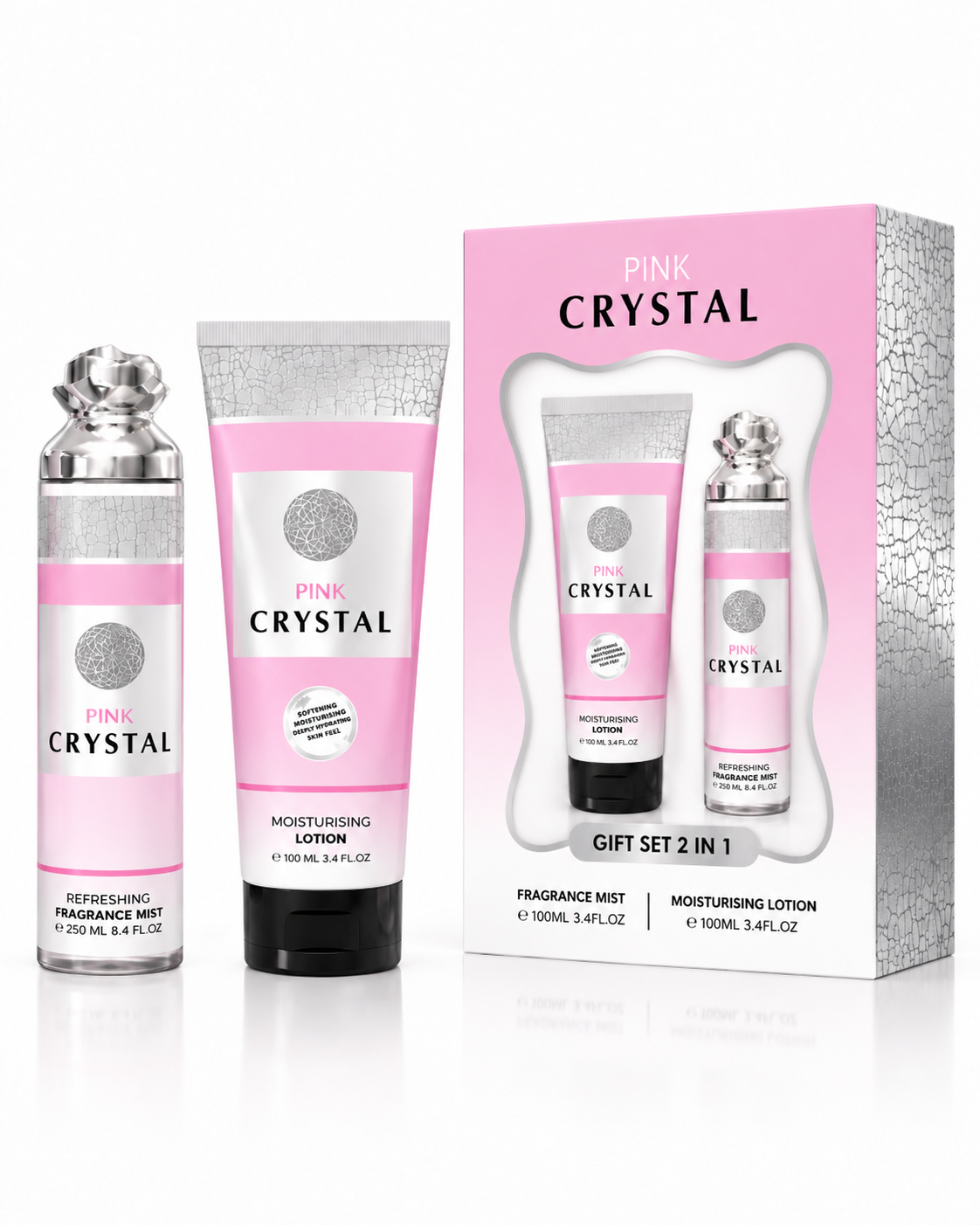 ESTUCHE DE REGALO DE BRUMA Y LOCIÓN FRAGANCIA PINK CRYSTAL 2 EN 1 - 250 ML (8,4 oz) DE MILESTONE