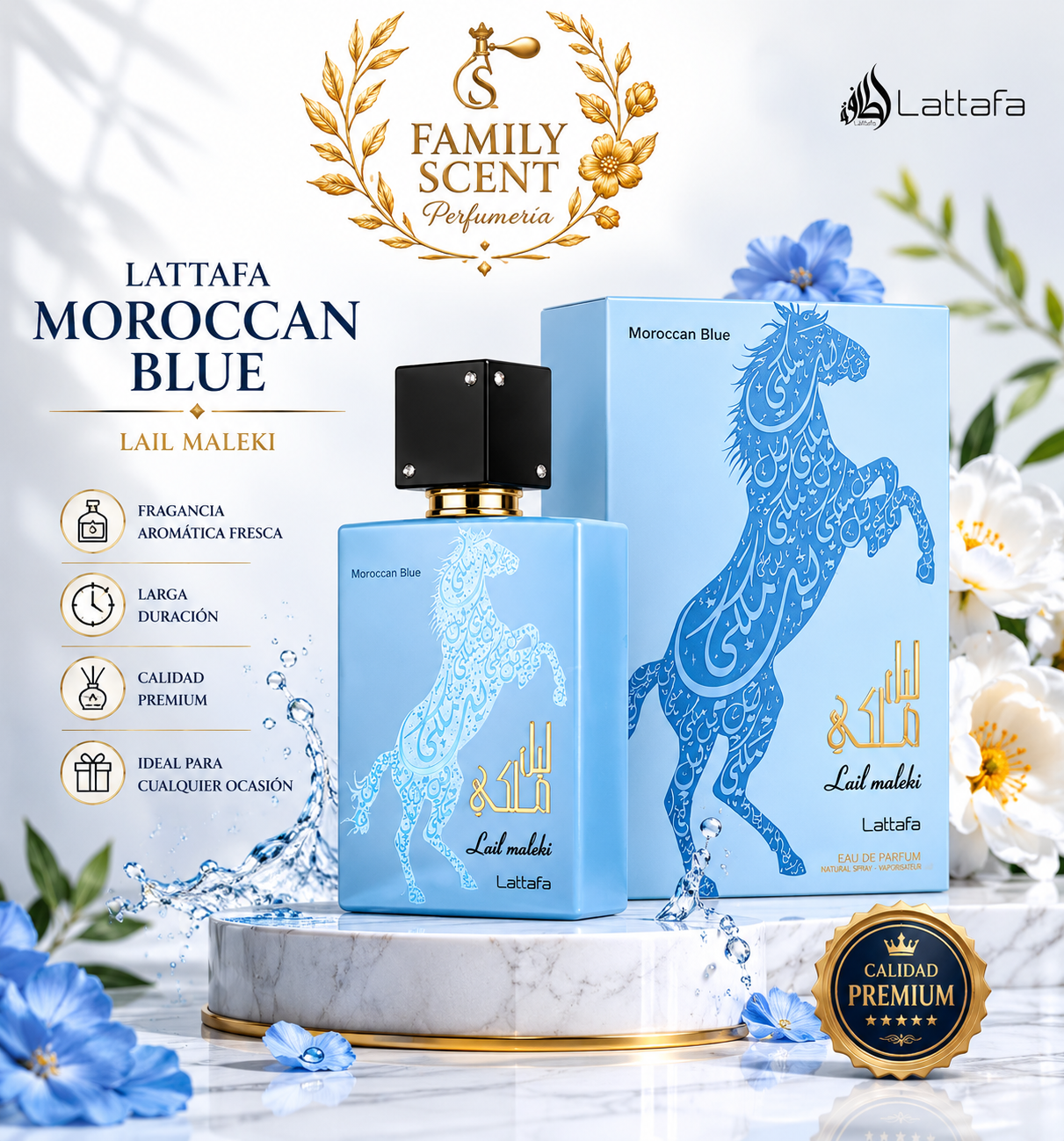 Lattafa Lail Maleki Marroquí Blue Eau De Parfum Spray 3.4 oz