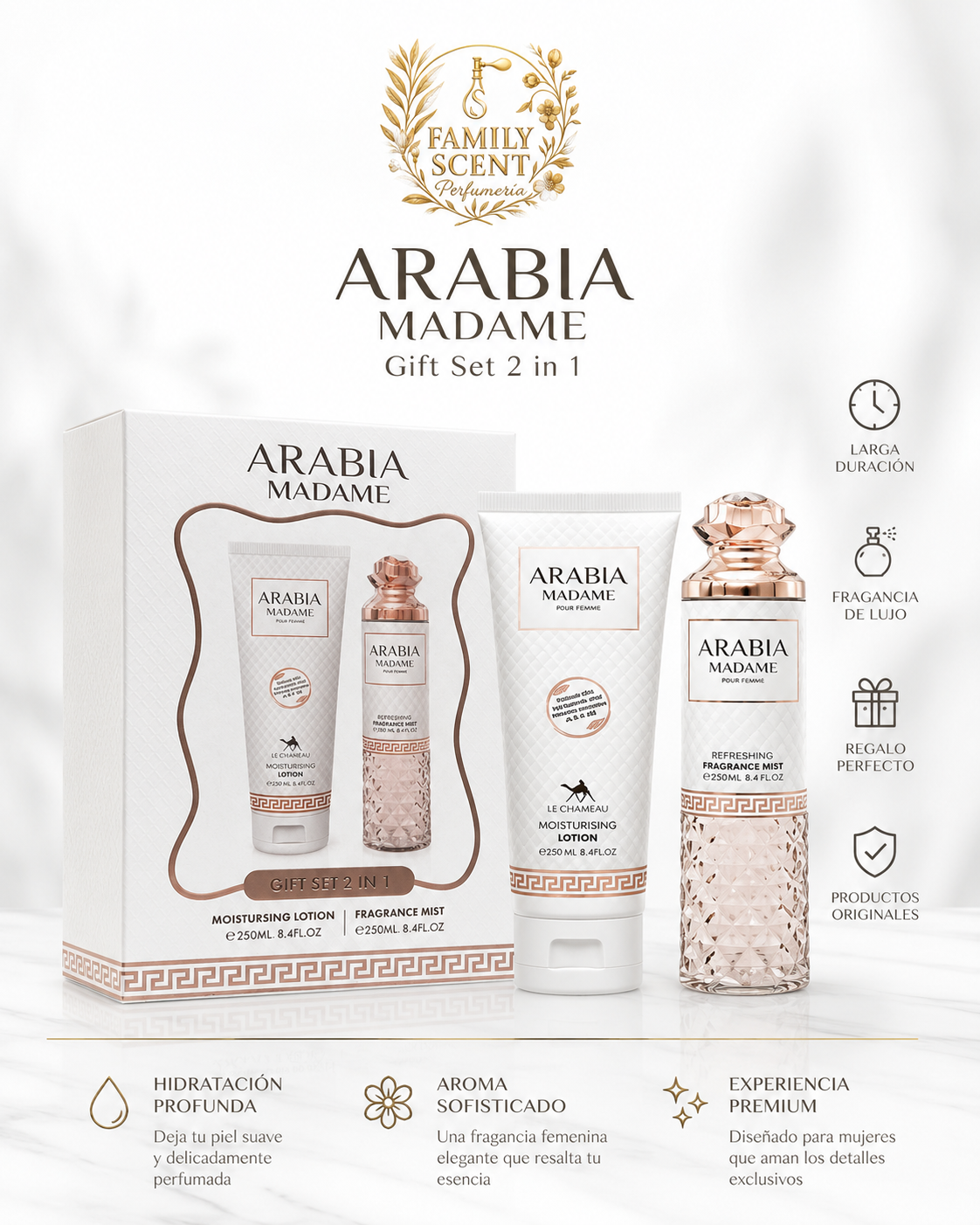 ESTUCHE DE REGALO DE FRAGANCIA Y LOCIÓN ARABIA MADAME 2 EN 1 - 250 ML (8,4 oz) DE LE CHAMEAU