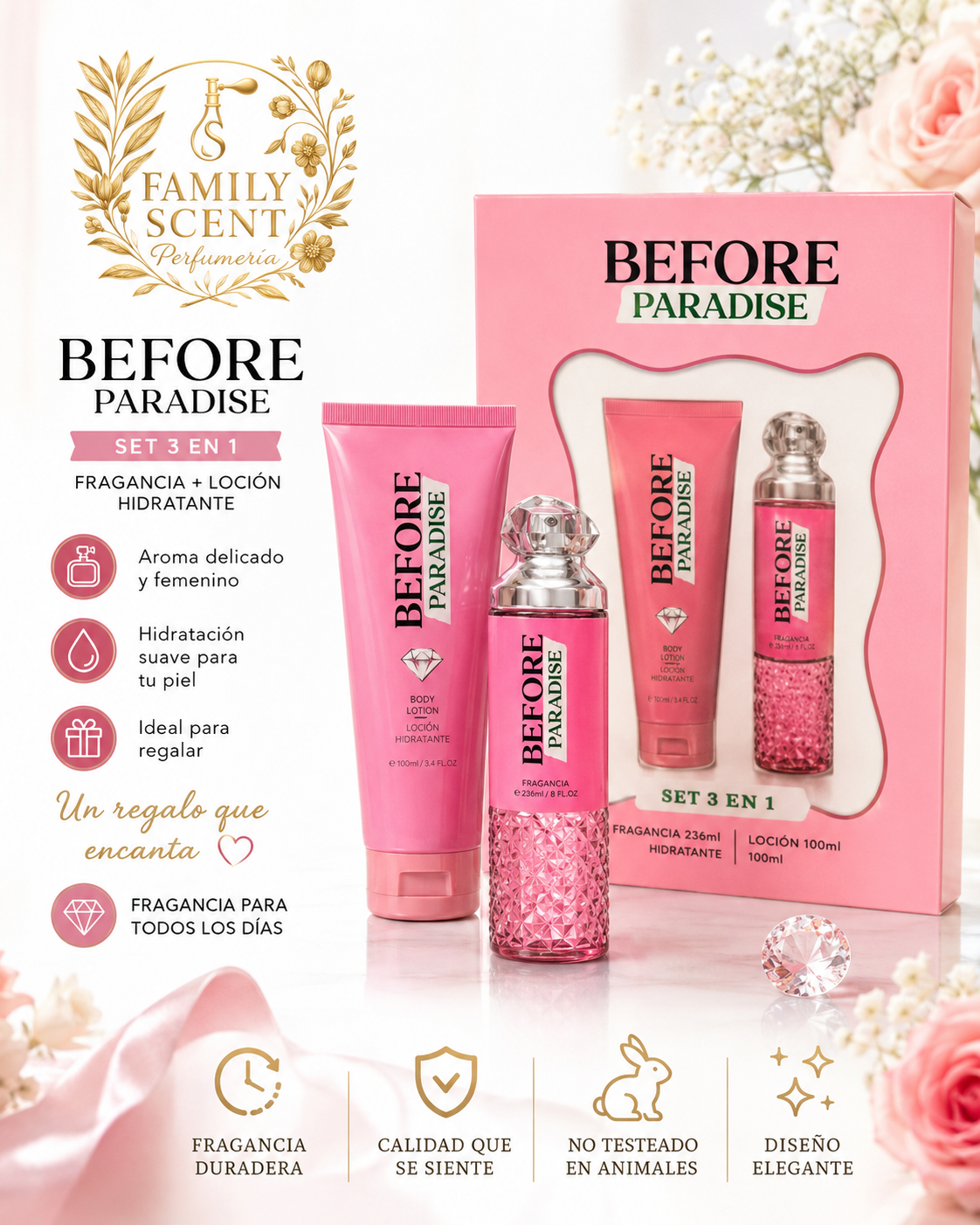 ESTUCHE DE REGALO 2 EN 1 DE BRUMA FRAGANCIA Y LOCIÓN BEFORE PARADISE -250 ML (8,4 oz) DE MILESTONE