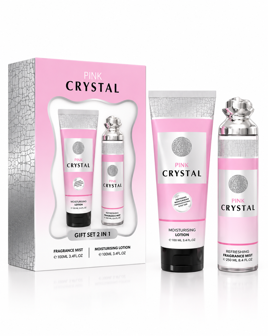 ESTUCHE DE REGALO DE BRUMA Y LOCIÓN FRAGANCIA PINK CRYSTAL 2 EN 1 - 250 ML (8,4 oz) DE MILESTONE