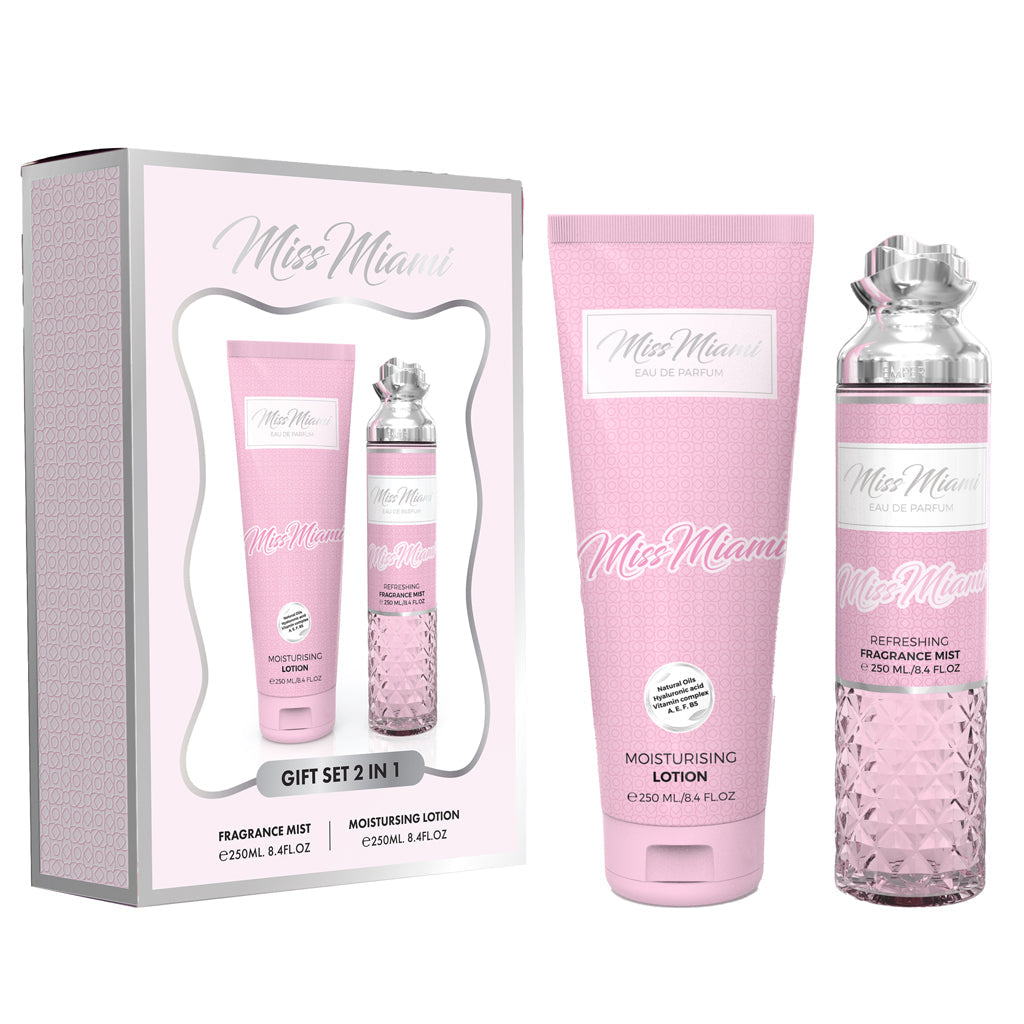 MISS MIAMI FRAGRANCE MIST + LOTION SET DE REGALO 2 EN 1 - 250 ML (8,4 oz) DE MILESTONE